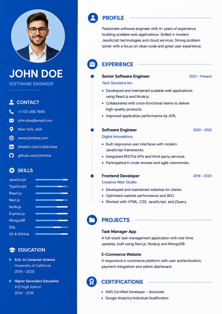 Professional CV preview